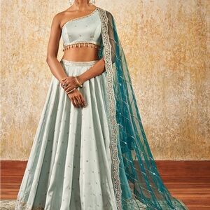 Elegant Teal Lehenga with Embellished Dupatta